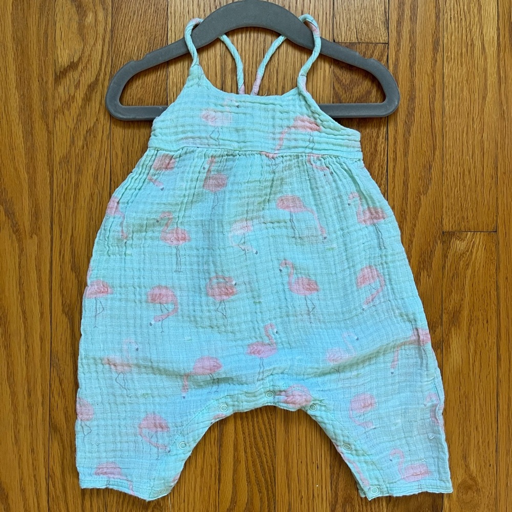 Angel Dear Tie Back Romper- Flamingos